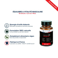 Fiche produit avec texte Équilibre & Vitalité Masculine, 60 gélules, cure d'un mois