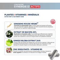 Gélules mémoire naturelle pour concentration, boîte de complément alimentaire