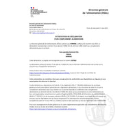Attestation officielle DGAL pour le complément alimentaire Nuit paisible sommeil bio, validant sa conformité aux normes françaises.