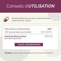 Conseils d'utilisation Maca Bio, gélules, santé, vitalité