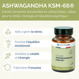 Bouteille d'ashwagandha KSM-66 avec étiquettes françaises