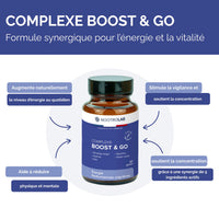 Infographie sur les bienfaits du Complexe Boost & Go, énergie, concentration, performance cognitive