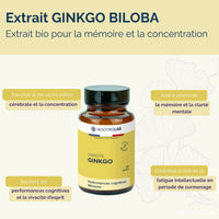 Infographie sur le Ginkgo Biloba pour mémoire et concentration