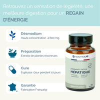 Bénéfices du complément Drainage & Détox hépatique : regain d’énergie, digestion améliorée, haute concentration en desmodium.